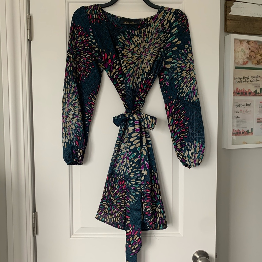 Navy dress with multi colored design